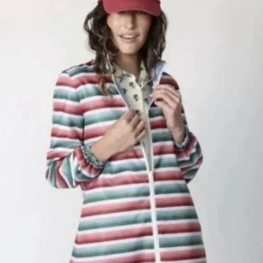 Byrdie Golf Social Wear Reversible Long Striped/Blue Jacket Small - Picture 6 of 7